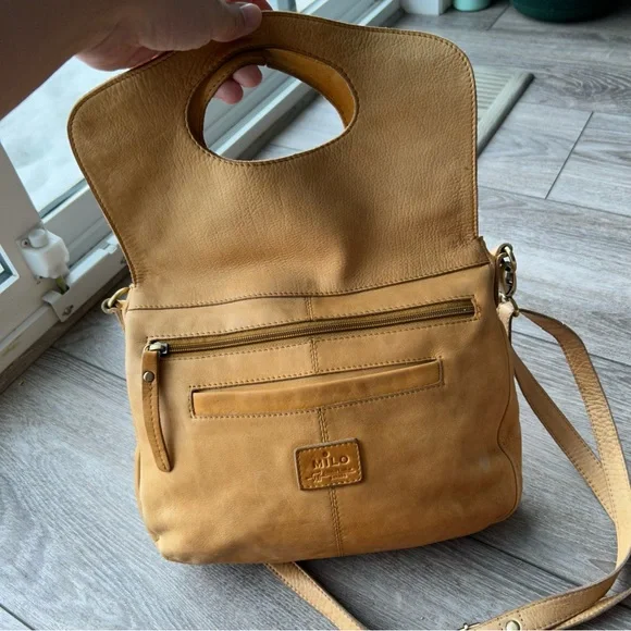 Milo Genuine Tan Leather Braided Leather Foldover Crossbody Bag - Picture 4 of 16